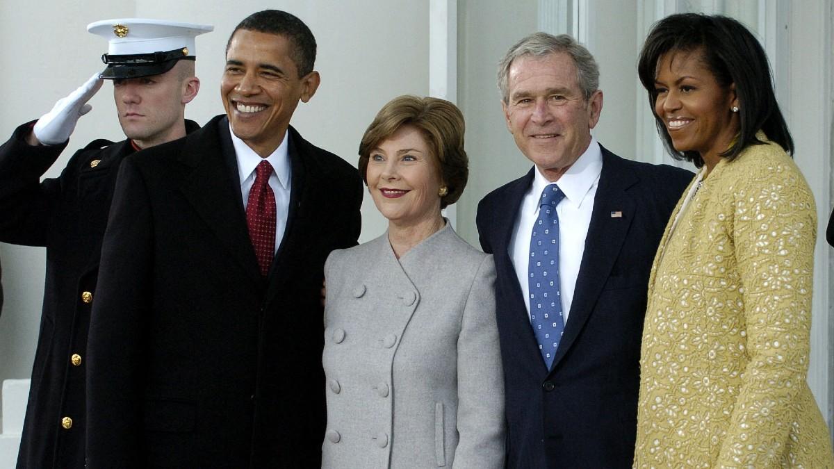 image of Michelle Obama said she's close with George W. Bush. 