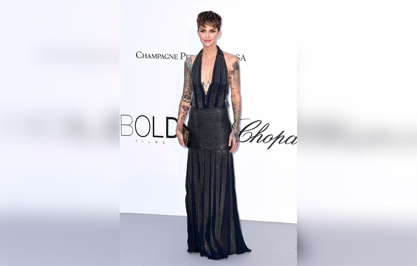 Ruby Rose Wearing Deep V Black Dress