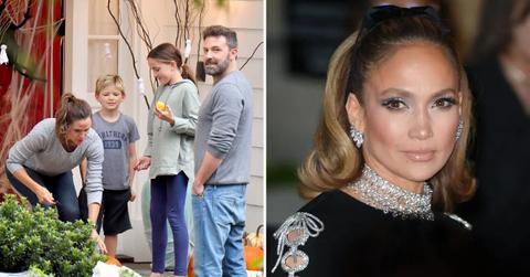 Photo of Ben Affleck, Jennifer Garner and two of their kids and a picture of Jennifer Lopez