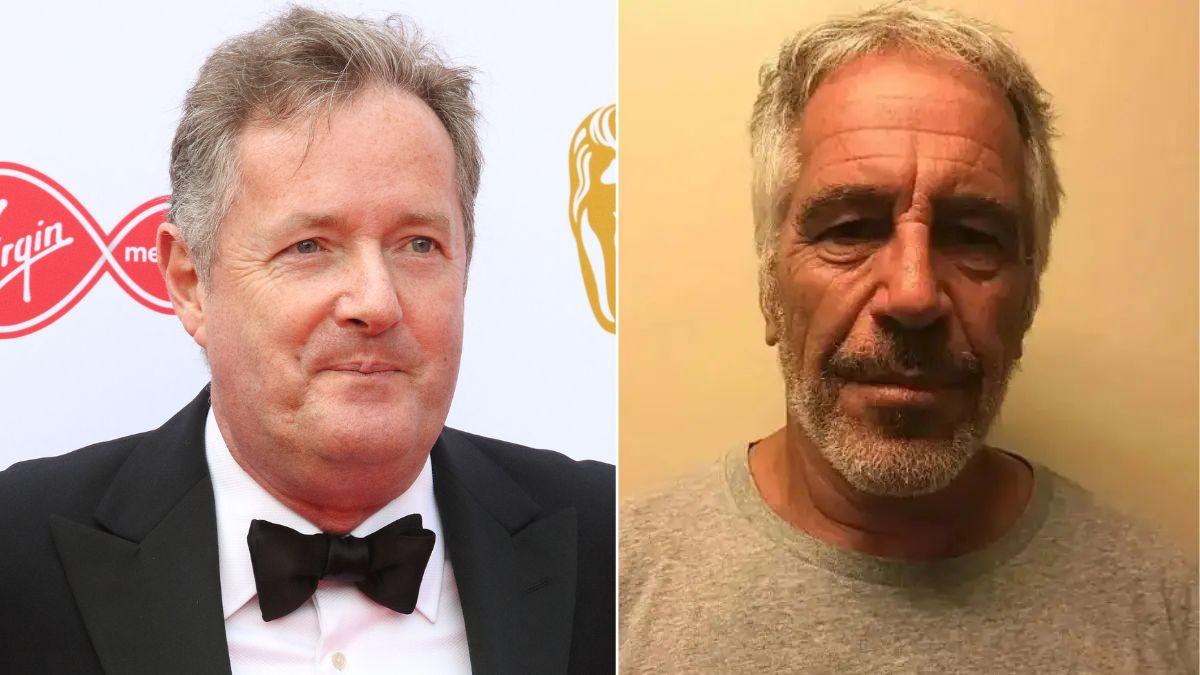 Split photo of Piers Morgan and Jeffrey Epstein