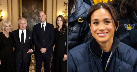Composite photo of the senior members of the royal family and Meghan Markle.