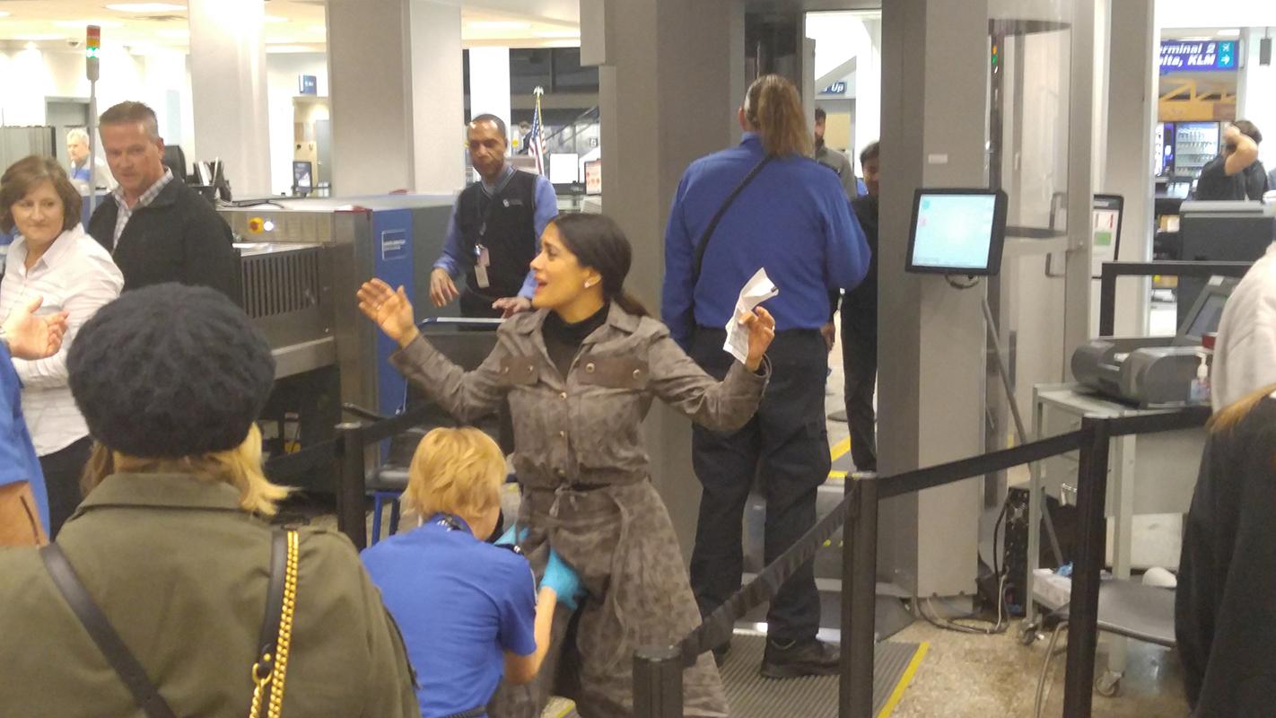 *EXCLUSIVE* Salma Hayek frisked by TSA after returning from Sundance Film Festival