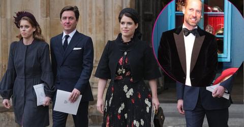 image of princess Beatrice and princess Eugenie with inset of prince William