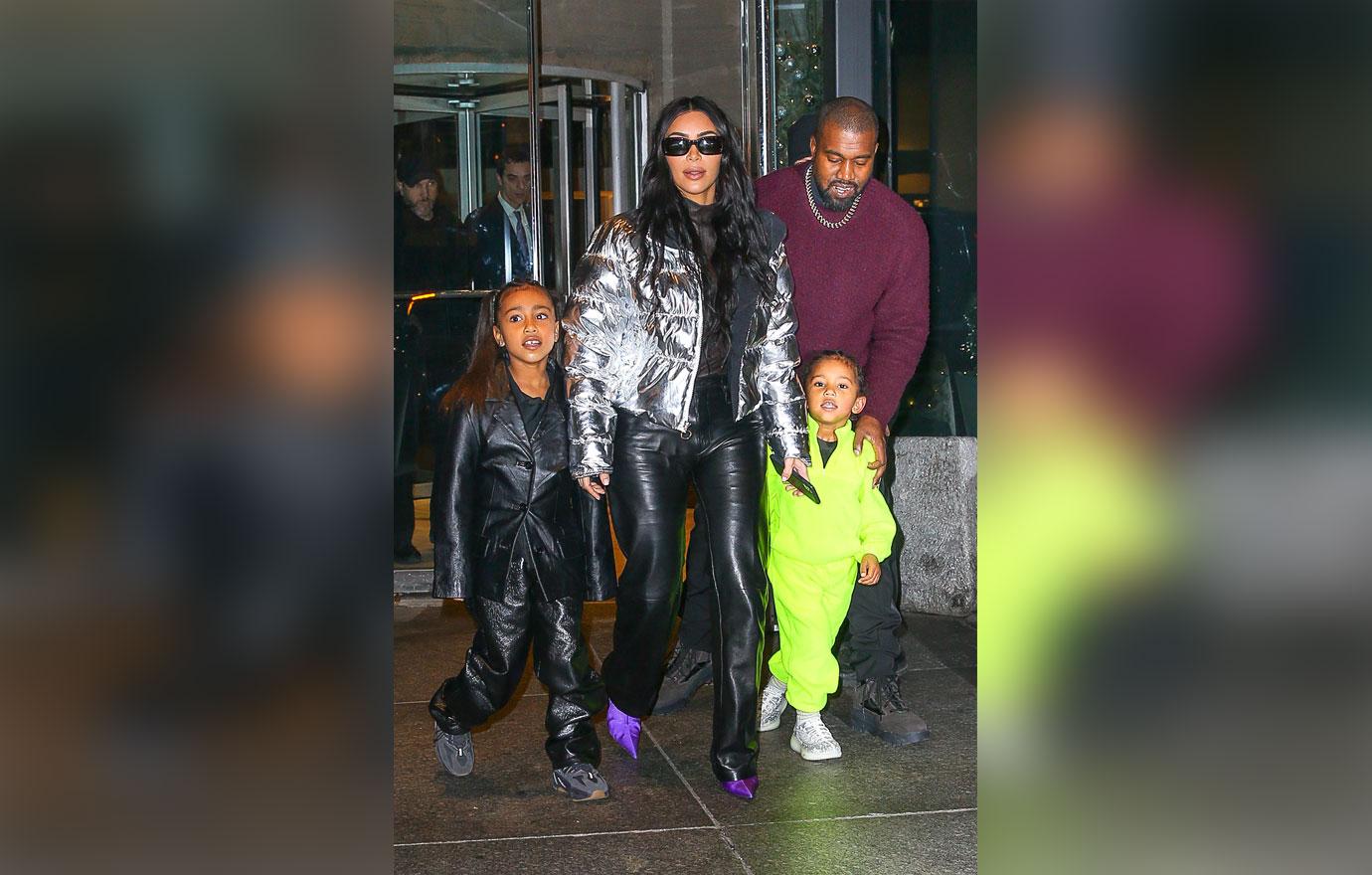 Kim Kardashian & Kanye West Out With Their Kids In NYC