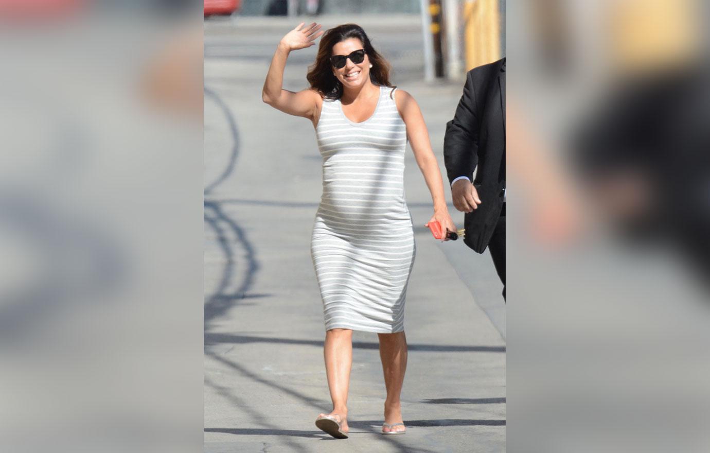 Pregnant Eva Longoria is all smiles as she arrives for &#8216;Jimmy Kimmel Live!&#8217;