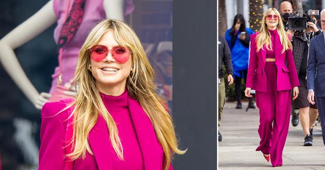 heidi klum pink pant suit los angeles