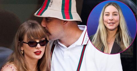 Split photo of Taylor Swift & Travis Kelce & Este Haim