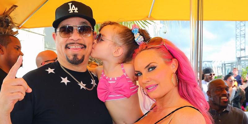 Coco Austin and daughter wear matching neon pink bikinis for poolside photo  shoot