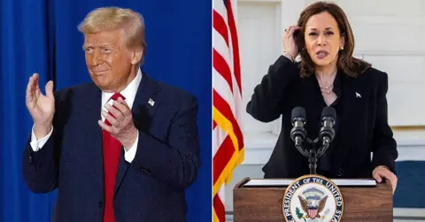 Composite photo of Donald Trump and Kamala Harris