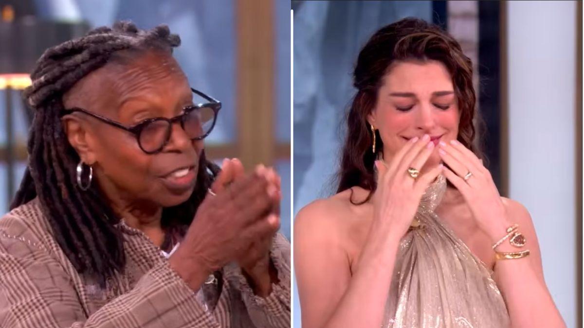 Image of Anne Hathaway said Whoopi Goldberg's emotional words left her in tears during their moment on 'The View.'