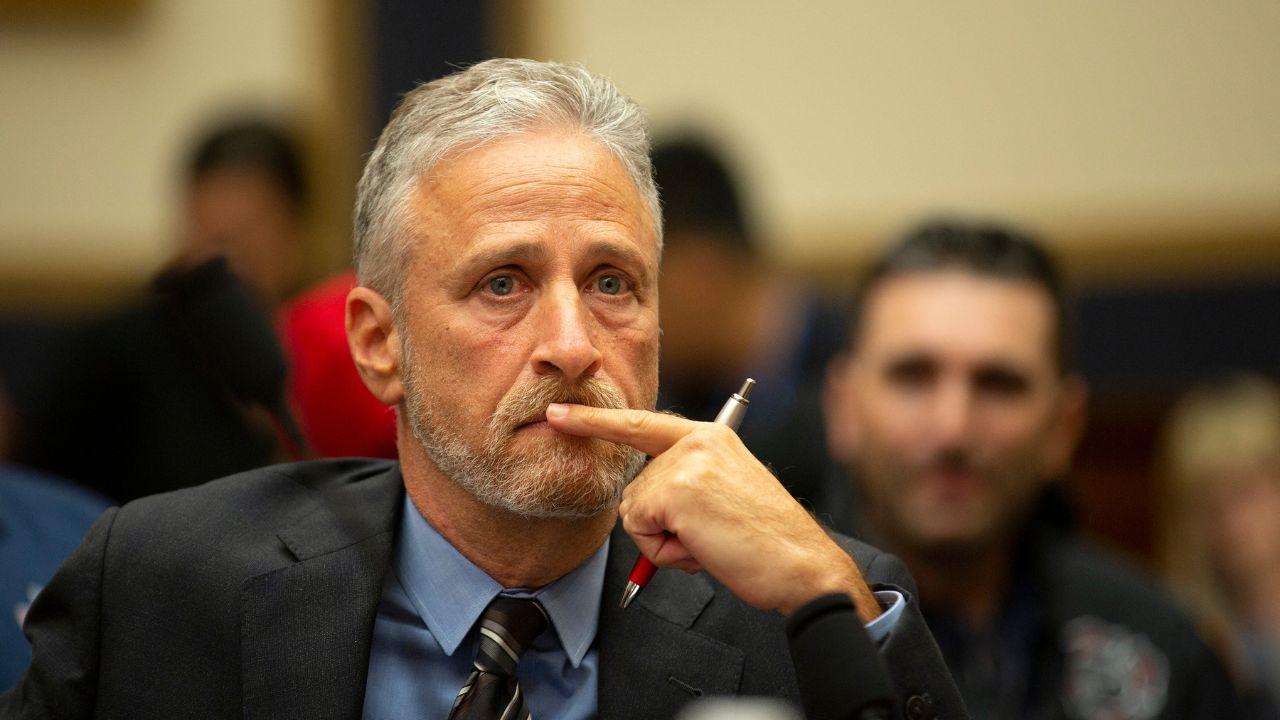 Image of Jon Stewart praised Kaitlan Collins for remaining calm under pressure.
