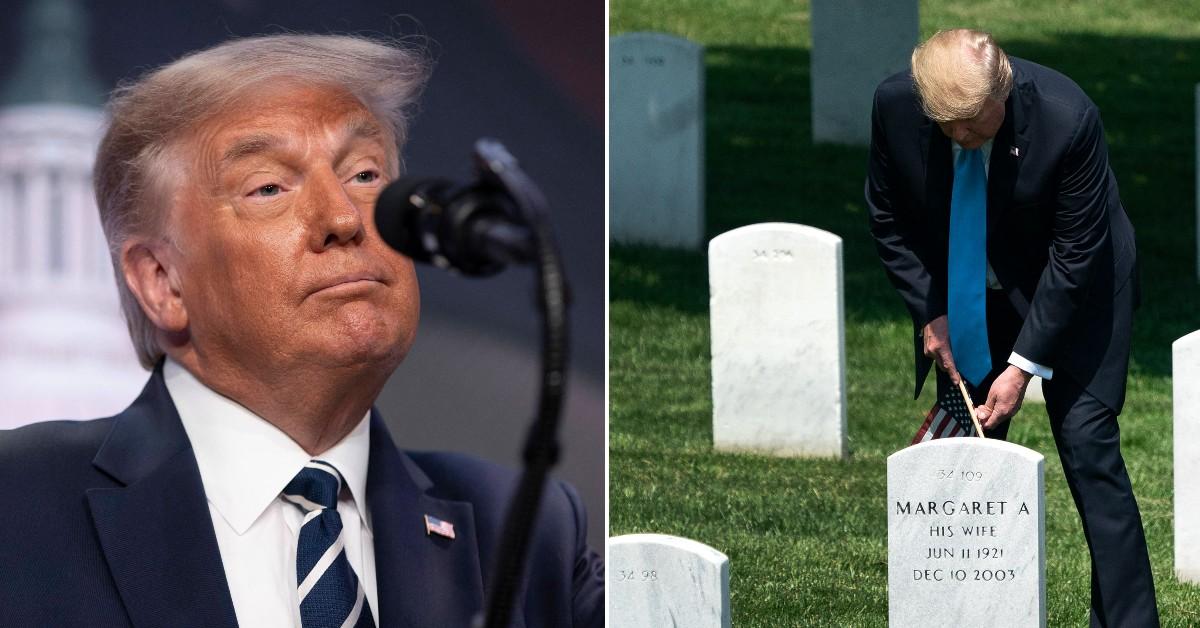 Split photo of Donald Trump and headstones.