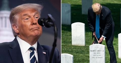 Split photo of Donald Trump and headstones.