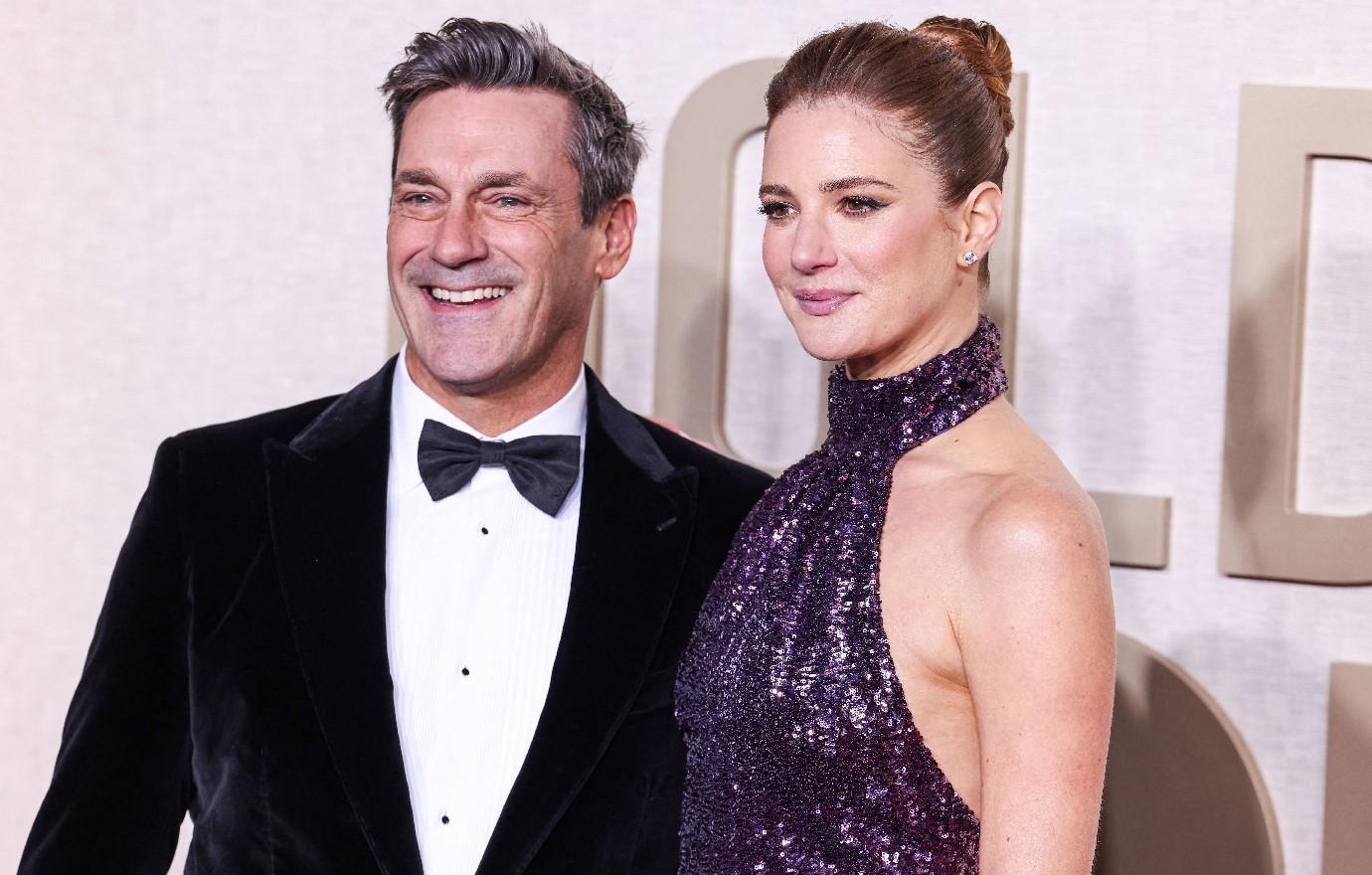 jon hamm cozies up wife anna osceola  emmys red carpet photos