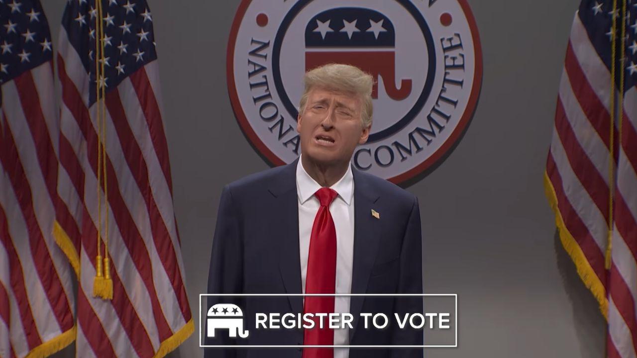 Image of James Austin Johnson’s Donald Trump hijacked the campaign shoot with a $5,000 promise.