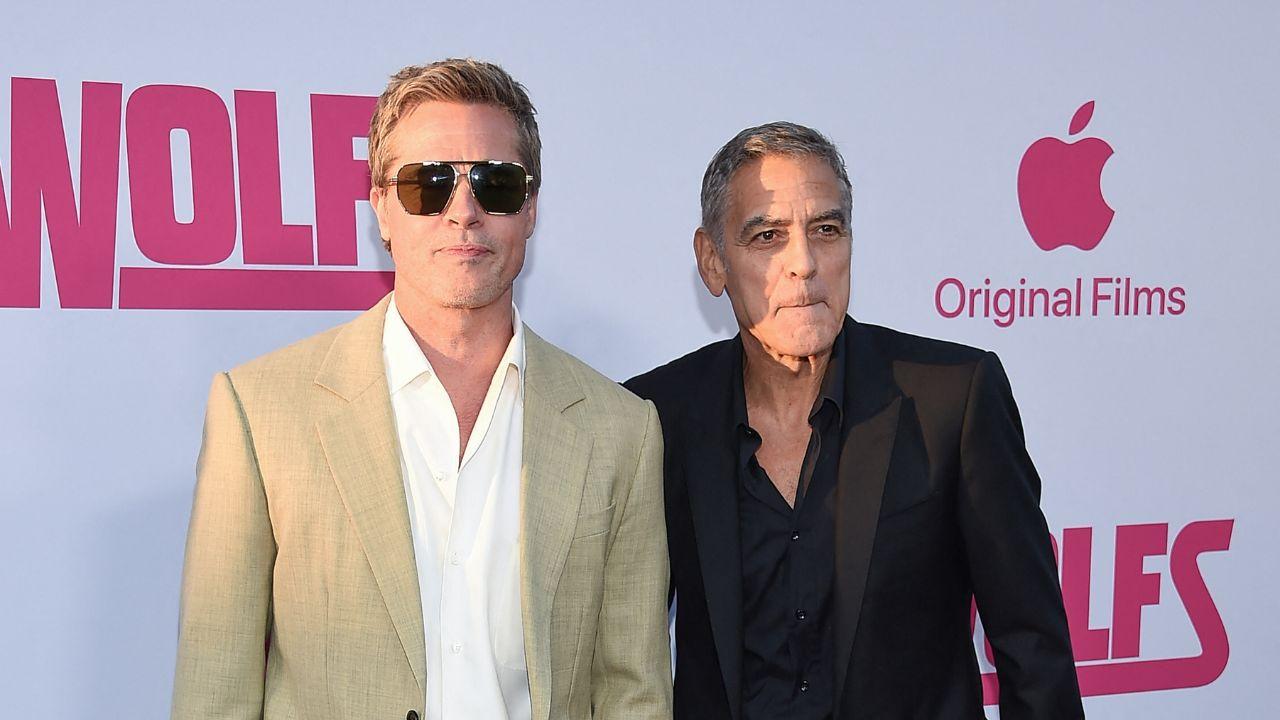 Image of Brad Pitt and George Clooney reunited for 'Wolfs' in 2024.