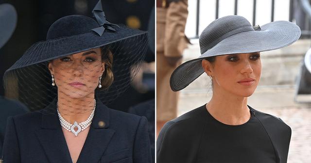 kate middleton and meghan markle pay tributes to the queen through their funeral outfits pp