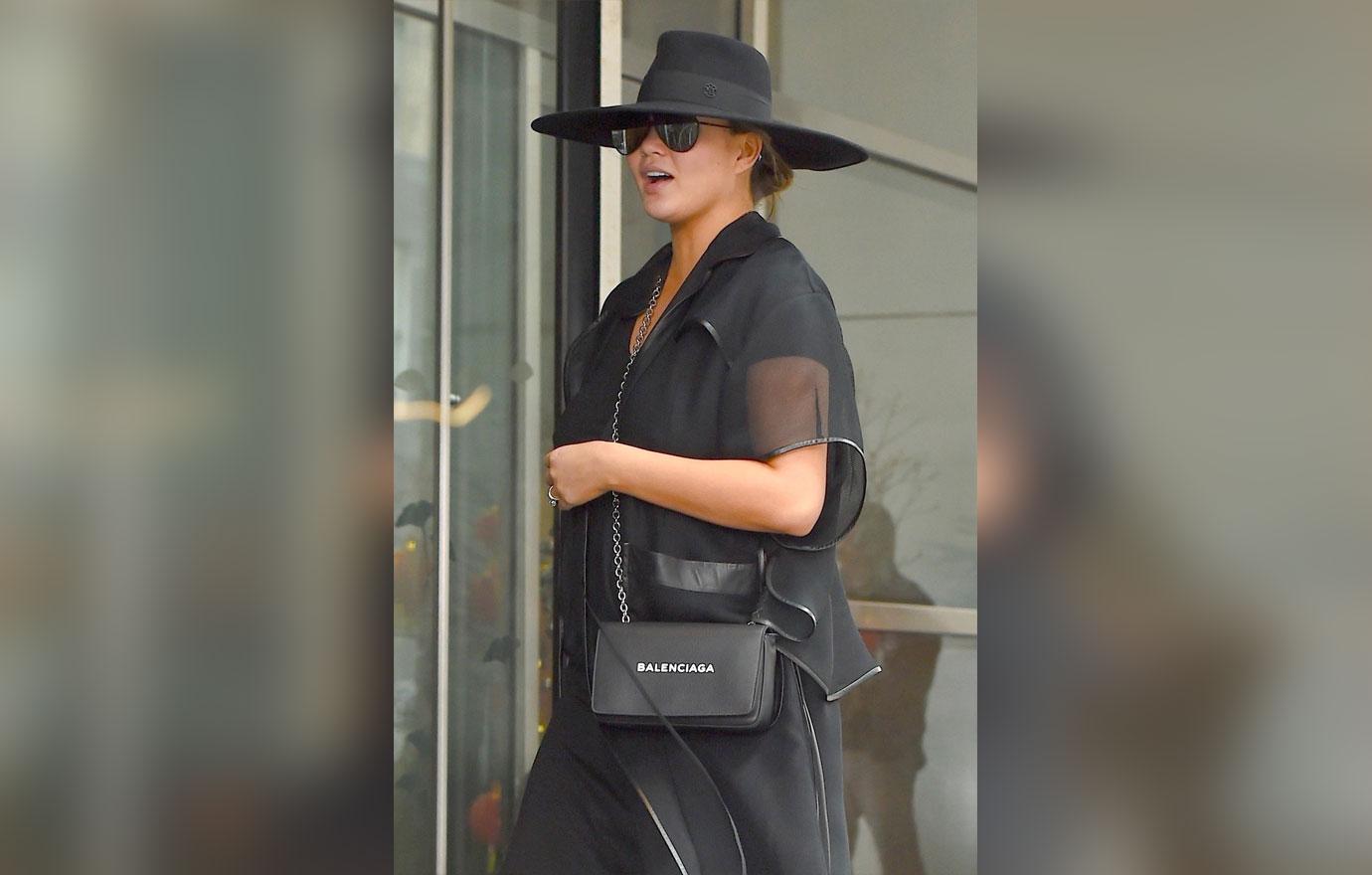 *EXCLUSIVE* Pregnant model Chrissy Teigen looks fierce in all black in New York City