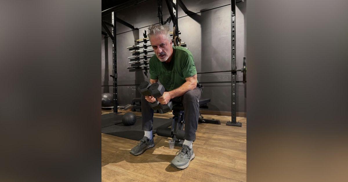 image of The disgraced actor posted a sweaty gym selfie.