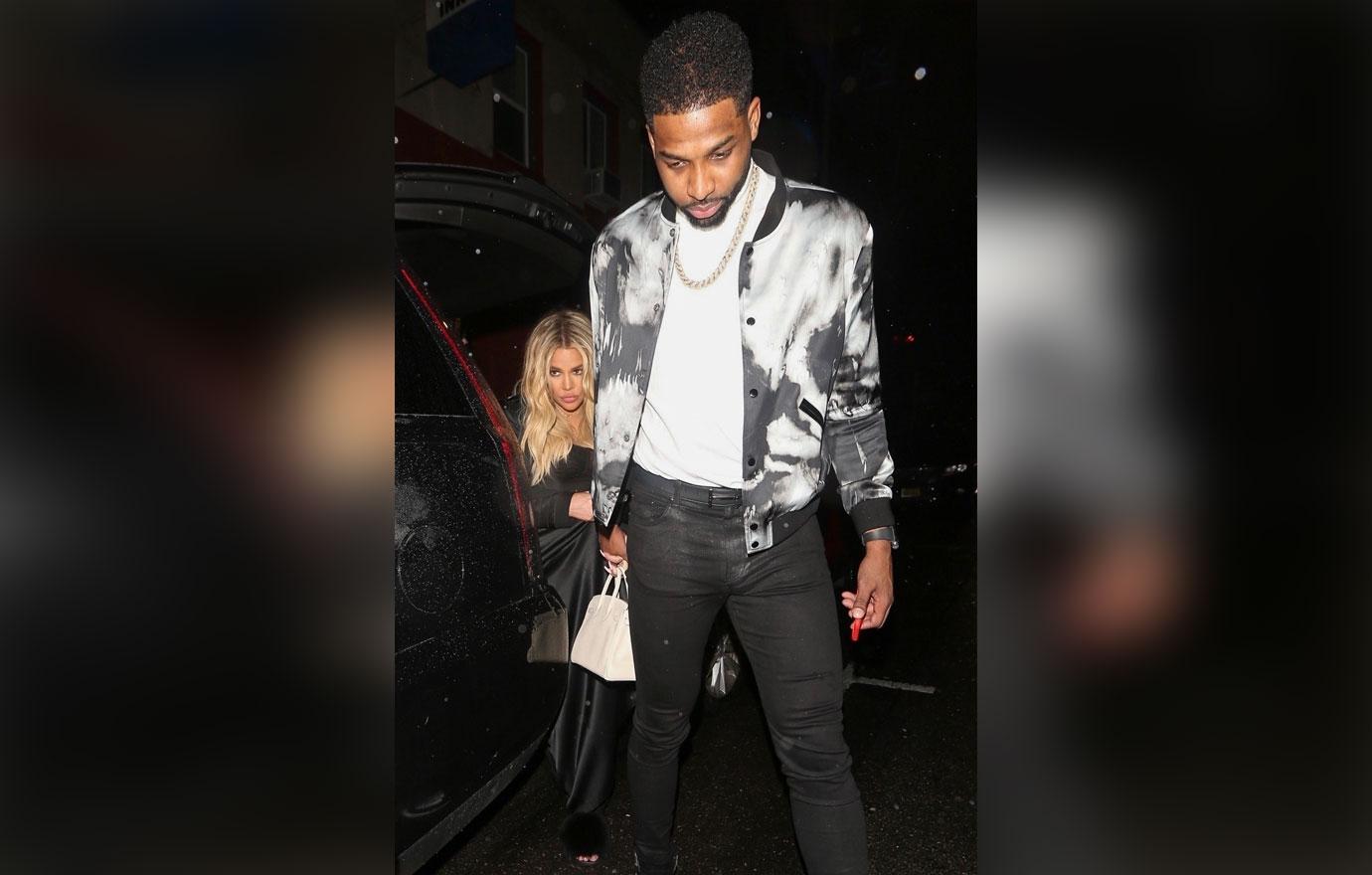 Tristian Thompson exits his birthday celebration with pregnant Khloe Kardashian