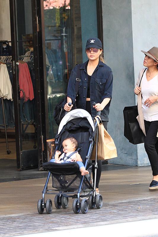 Chrissy Teigen shops The Grove with baby Luna and mother Vilailuck