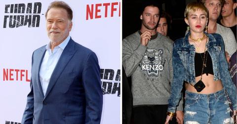Photo of Arnold Schwarzenegger, Patrick Schwarzenegger and Miley Cyrus