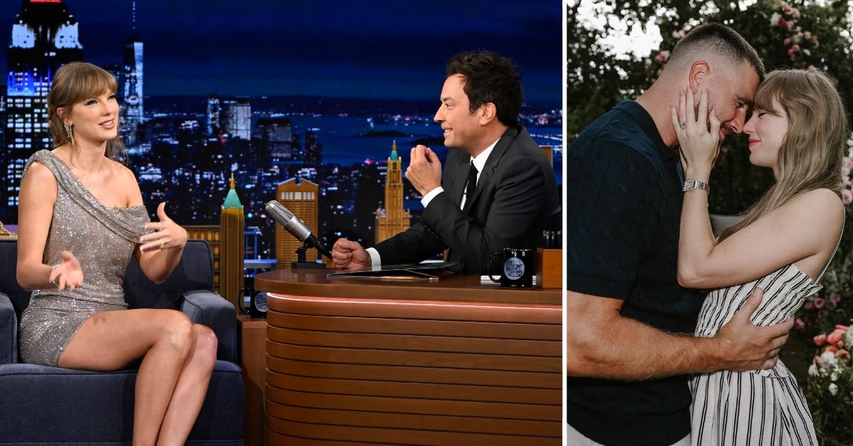 Photo of Taylor Swift and Jimmy Fallon and a photo of the singer with Travis Kelce