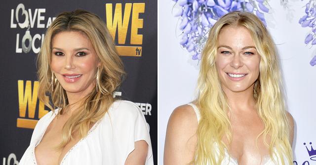 peace at last brandi glanville happily poses with leanne rimes for her sons th birthday ok