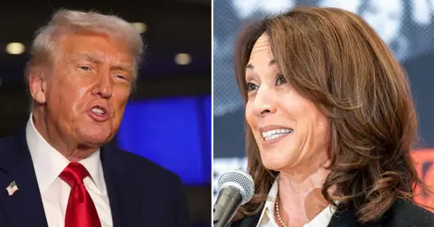 Split photo of Donald Trump and Kamala Harris.