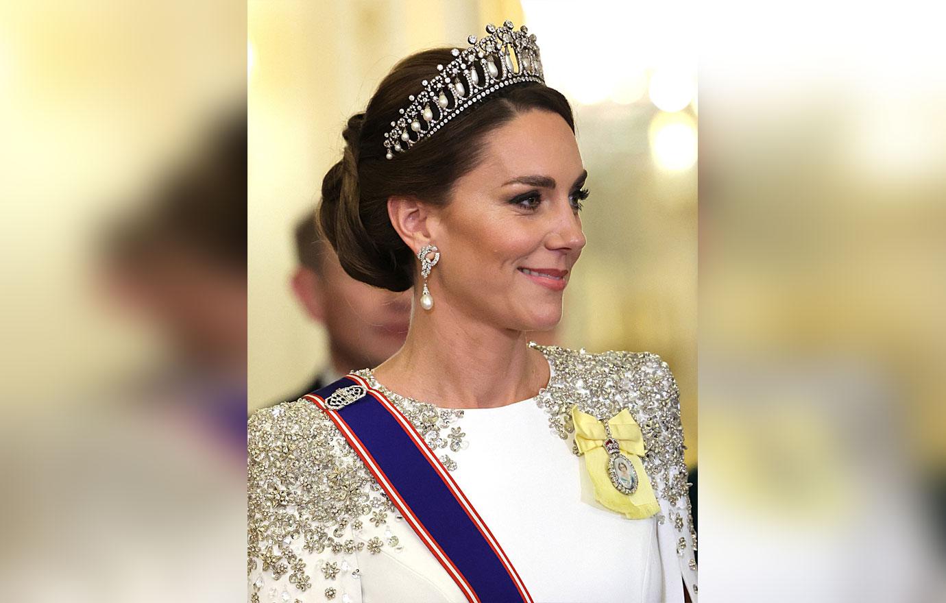 kate middleton king charles banquet crystal gown tiara photos