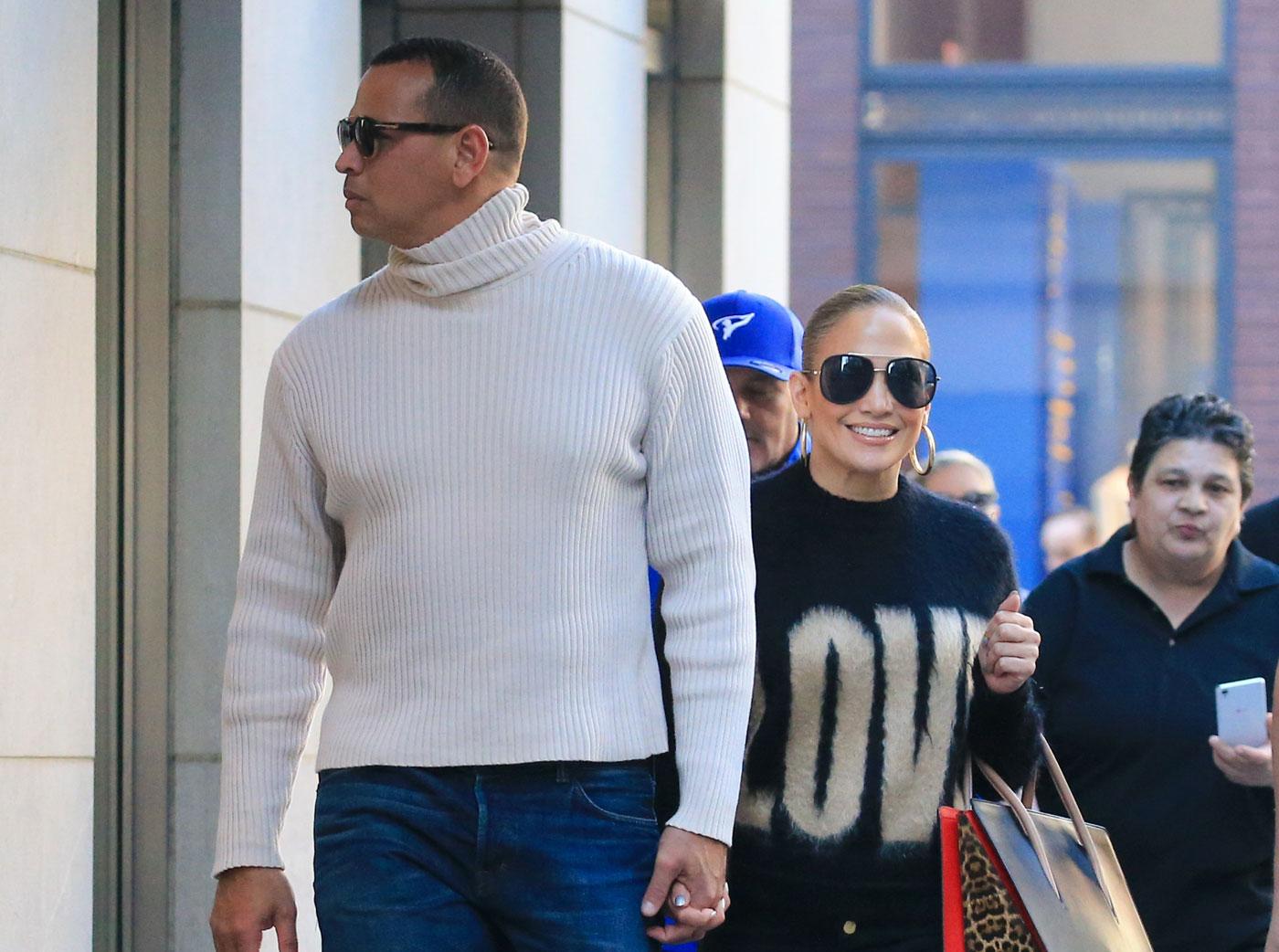 Jennifer Lopez and Alex Rodriguez have lunch and go shopping in New York.