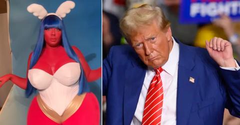 Photo of Lizzo; picture of Donald Trump.