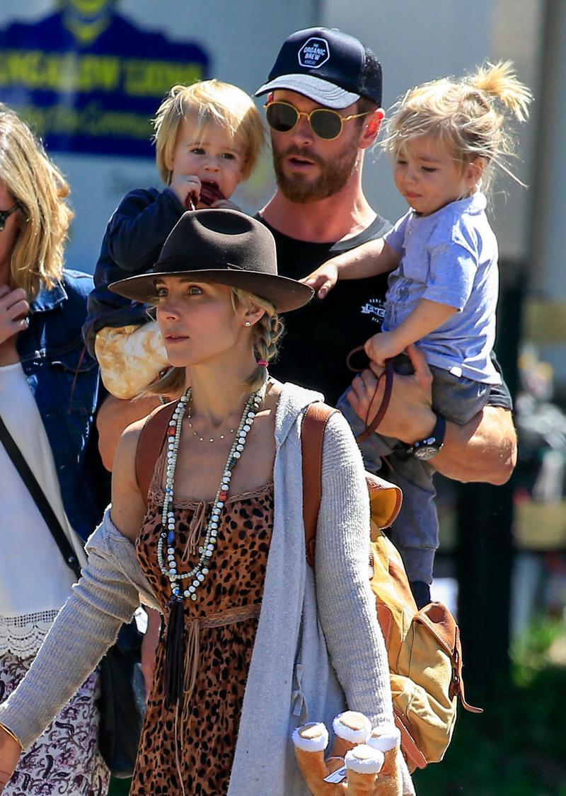 EXCLUSIVE: *NO MAIL ONLINE* Actor Chris Hemsworth and wife Elsa Pataky take their children to the local markets in Australia