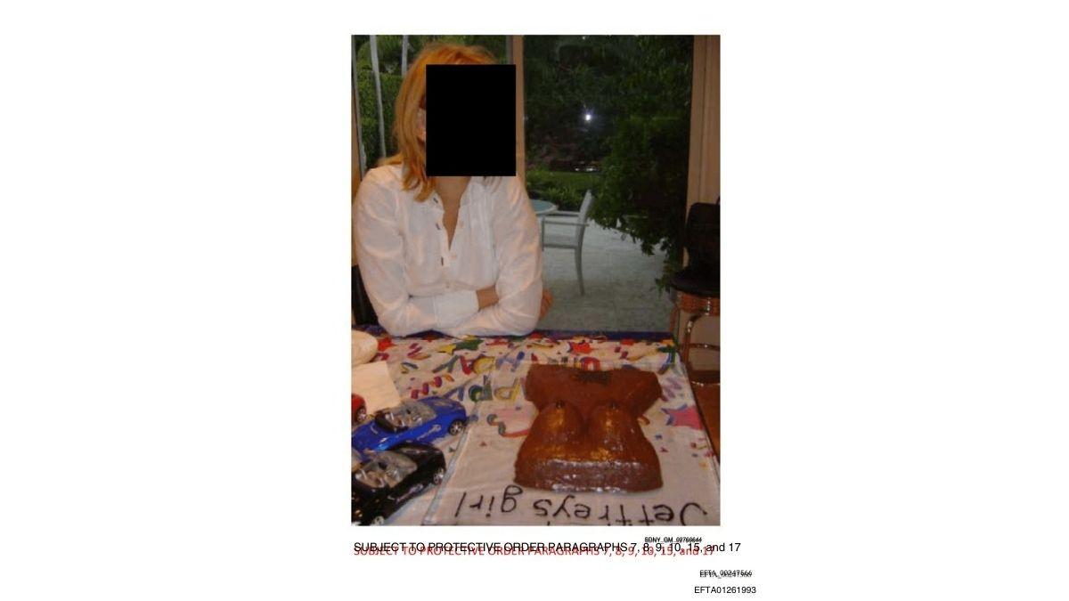image of A birthday cake in Epstein’s files was shaped like a naked woman with 'Jeffrey’s Girl' on top.