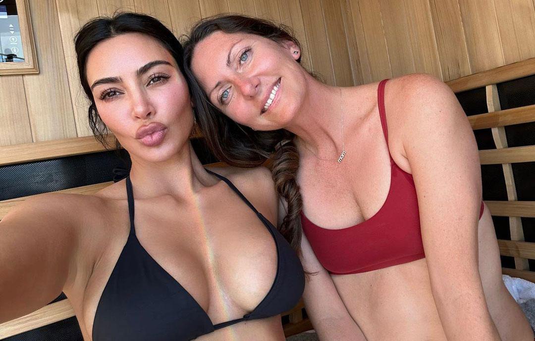 Kim Kardashian Looks Unbothered, Wears Skimpy Bathing Suit In Sauna