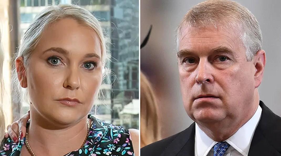 Photo of Virginia Giuffre; picture of Prince Andrew.
