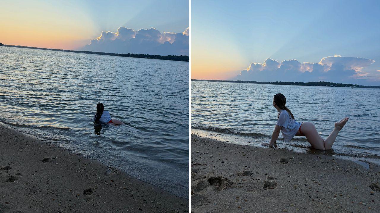 photo of The reality star struck a few seductive poses in the ocean.