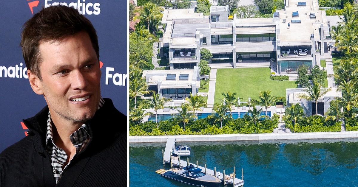 Photo of Tom Brady; picture of his mansion.