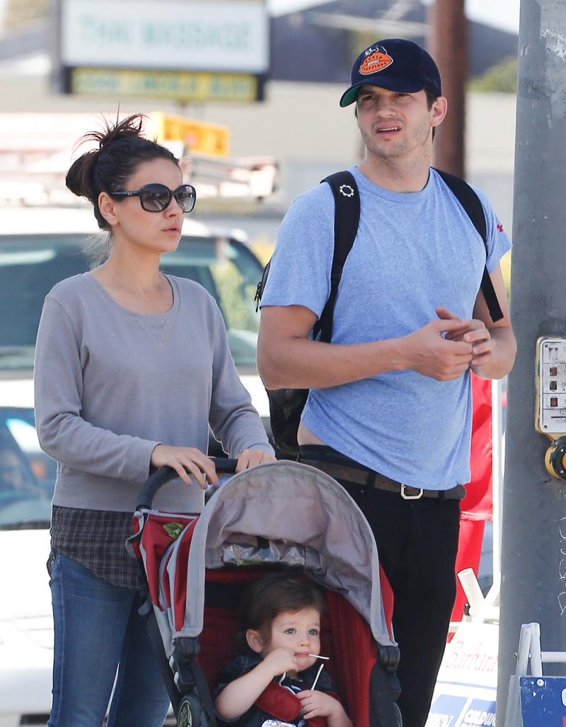 Mila Kunis, Ashton Kutcher & Daughter Get Lunch In Marina Del Rey