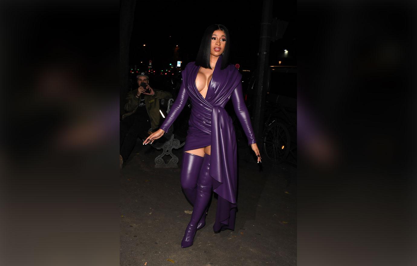 Cardi B Purple Latex Dress Paris Fashion Week