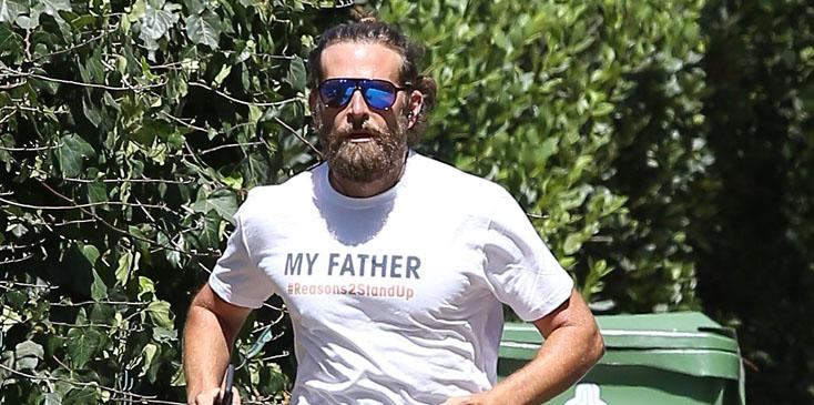 *EXCLUSIVE* Bradley Cooper pays homage to his father on a jog