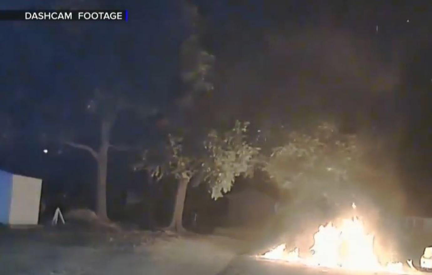 motorcyclist bursts into flames police chase video