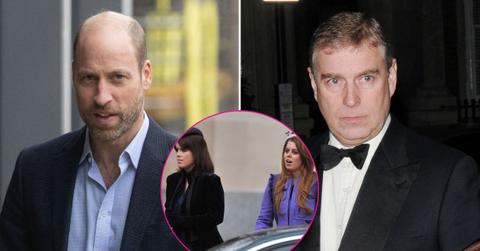 Split photo of Prince William, Ex-Prince Andrew and Princesses Eugenie and Beatrice.