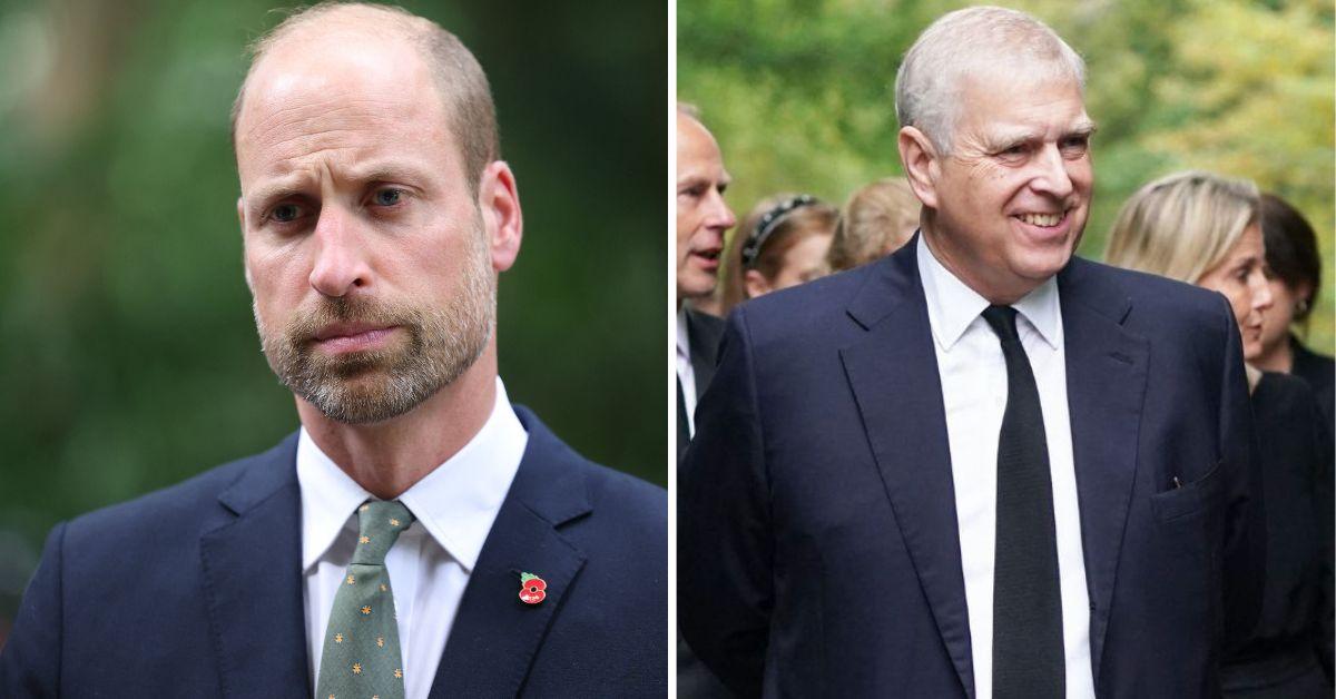 split photo of prince william and andrew