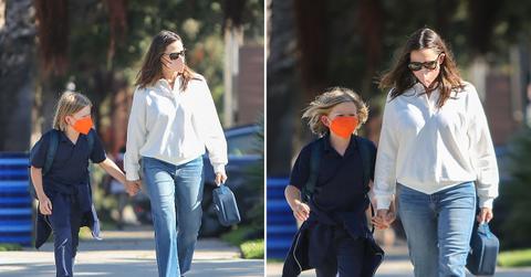 jennifer garner picks up son samuel from school while romance john miller gets serious