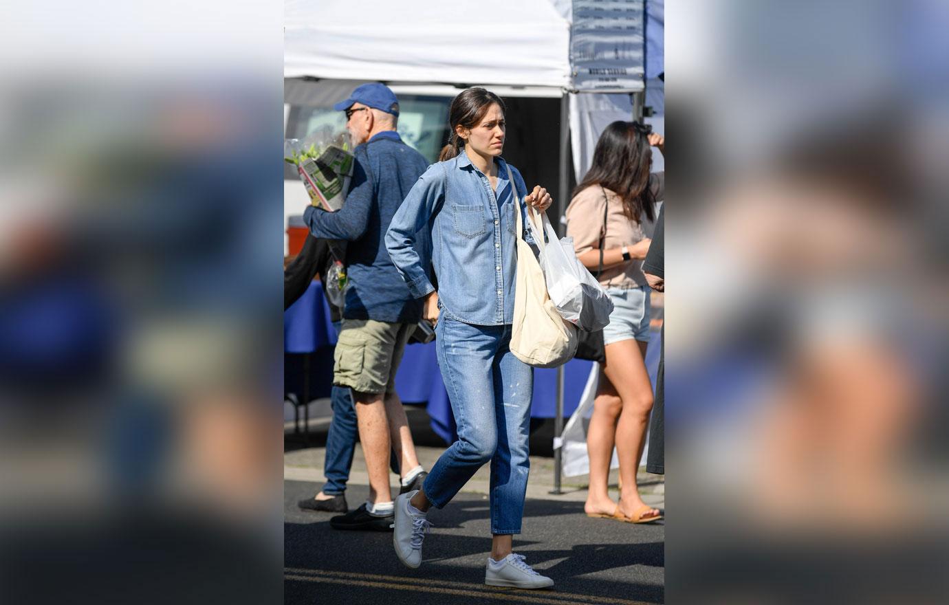 EXCLUSIVE: Emmy Rossum and husband Sam Esmail pick up produce at their local farmer&#8217;s market