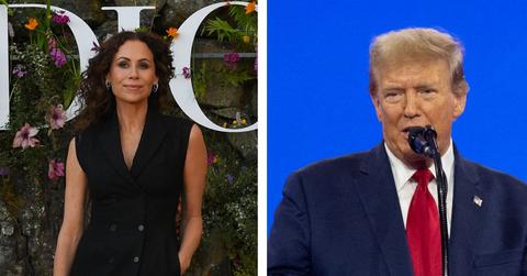 Composite photo of Minnie Driver and Donald Trump.