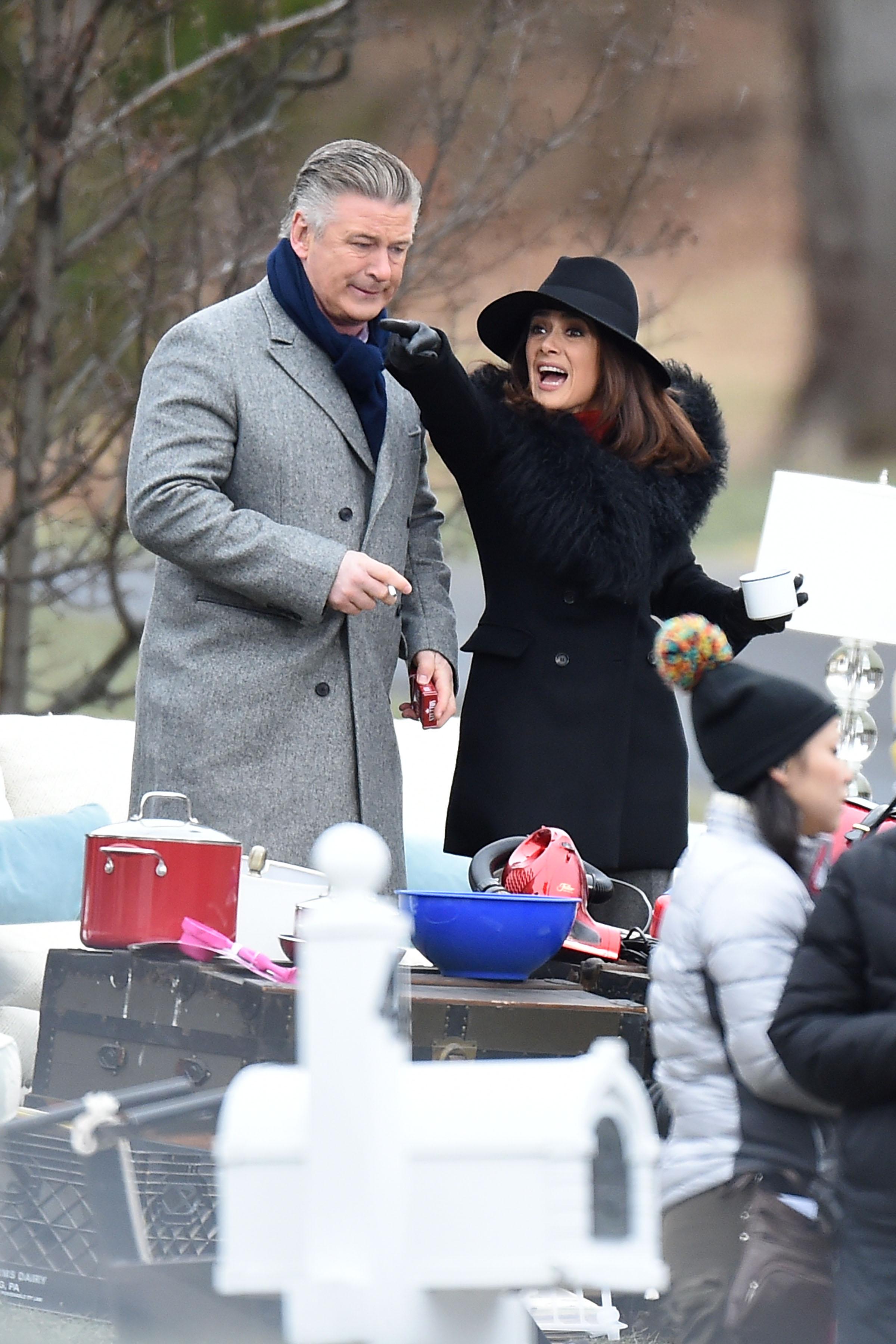 Salma Hayek and Alec Baldwin filming Drunk Parents in Upstate NY.