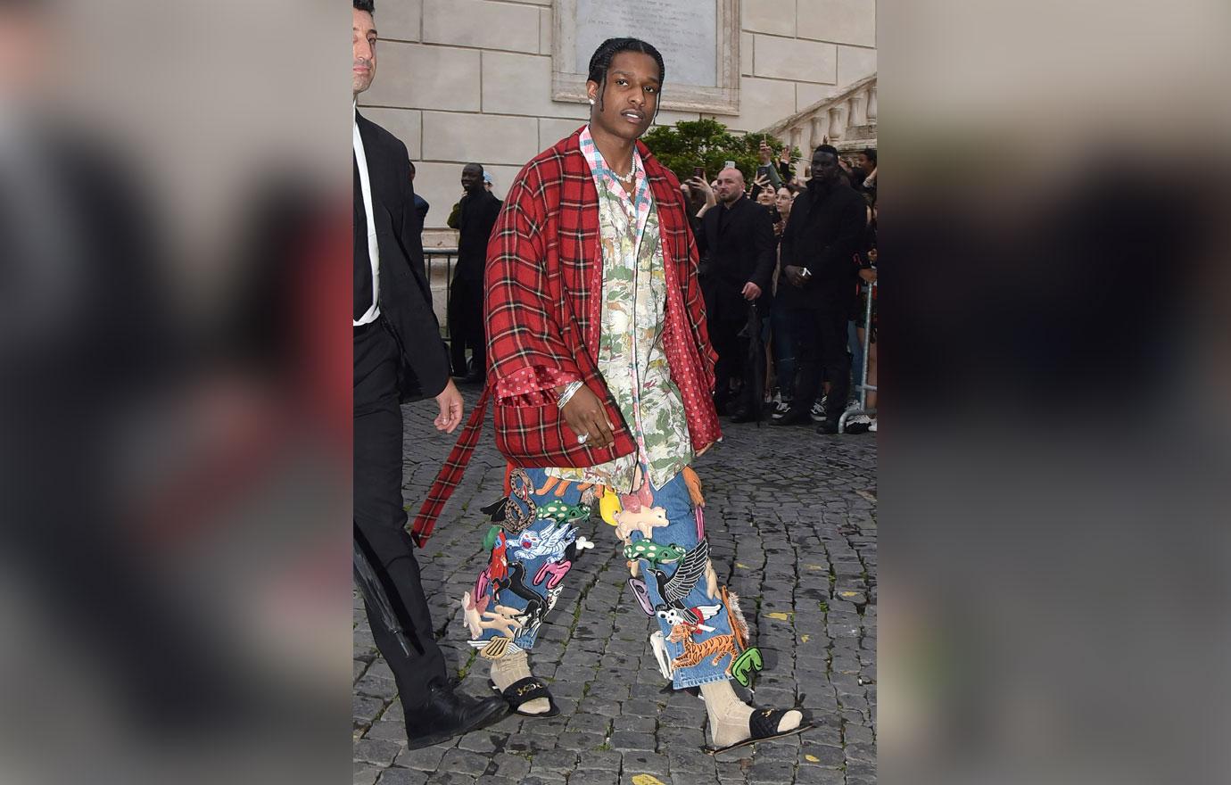 ASAP Rocky Wearing Colorful Pants And Slides asap rocky charged assault