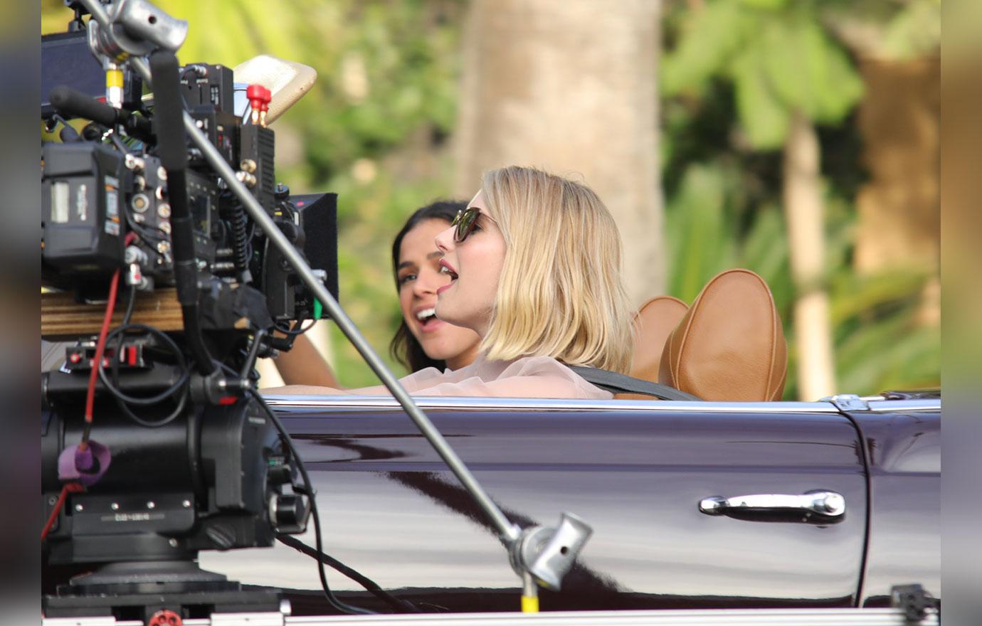 EXCLUSIVE: Emma Roberts see filming scenes in a vintage convertible